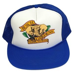 Busch Gardens Hat Vintage 80s Snapback Trucker Rope Cap Tampa Florida Blue OSFA‎